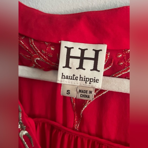 Haute Hippie Red Silk Gild Embroidered Tunic Top - Picture 4 of 6